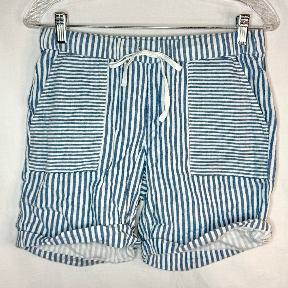 J. Jill Blue and White Mid Rise Striped Drawstring Shorts — Size XS
